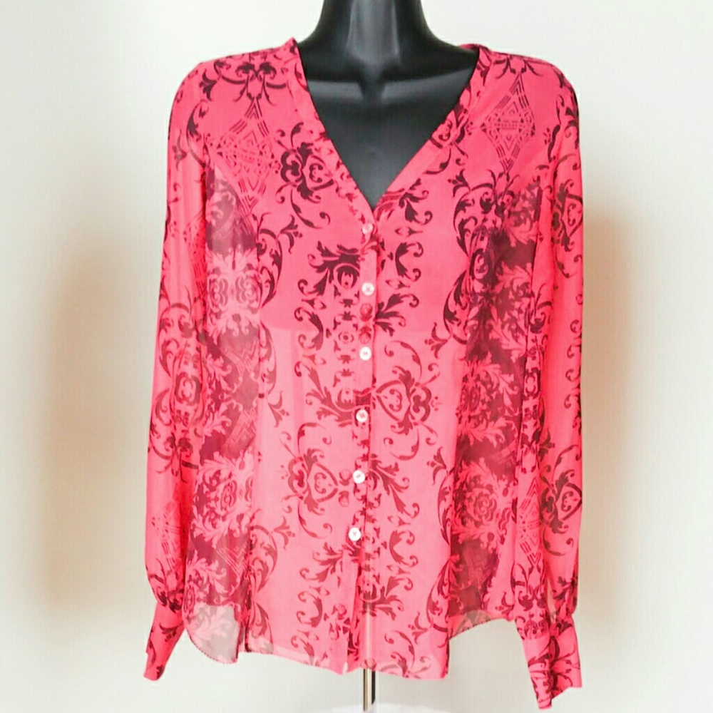 Cabi Raspberry Maroon Fitted Button Down Shirt A16 - image 1